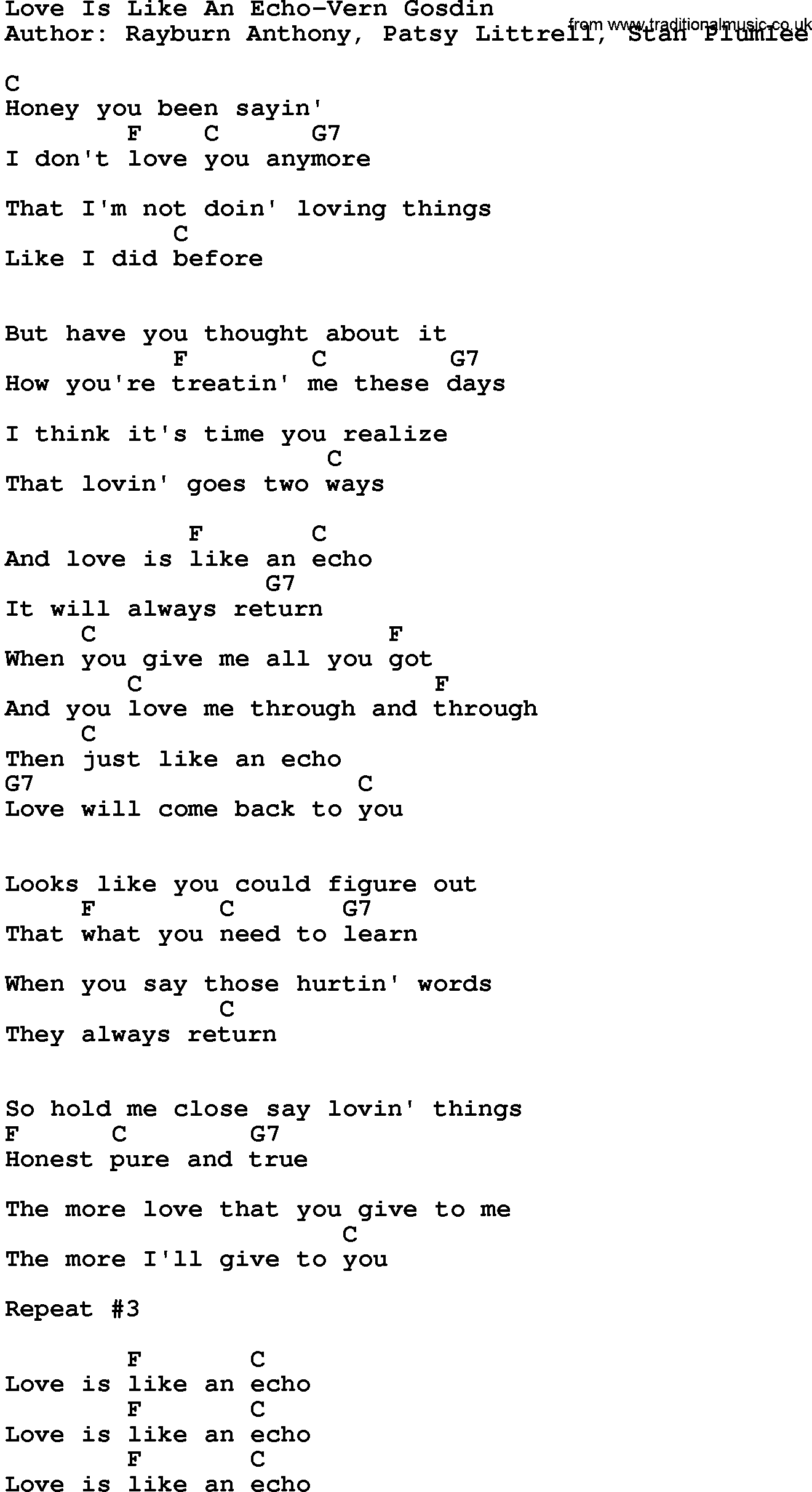 Country music song: Love Is Like An Echo-Vern Gosdin lyrics and chords