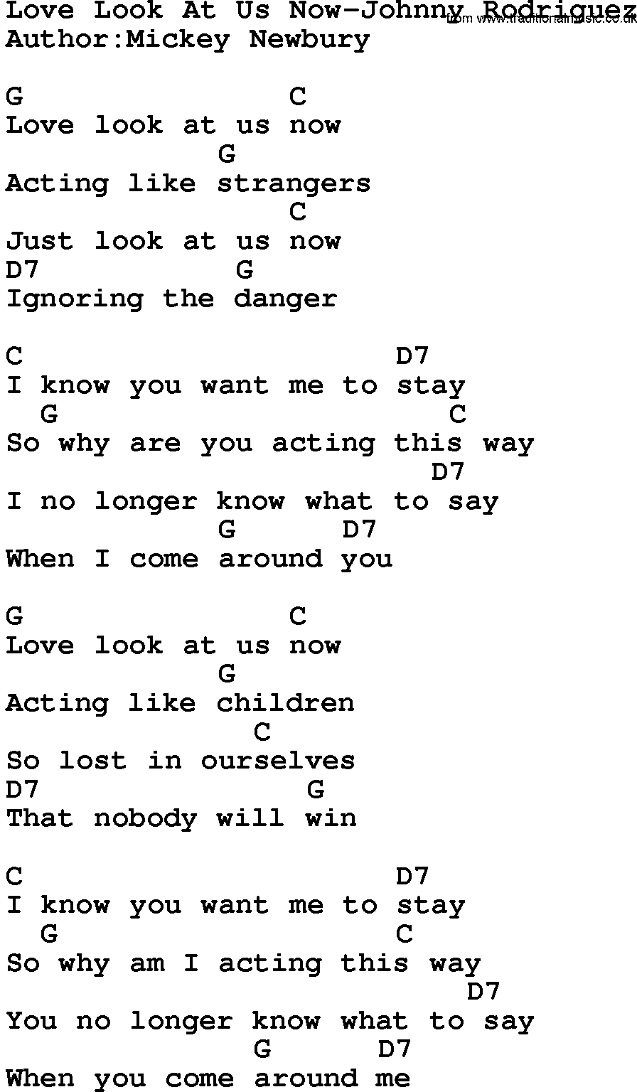 Country music song: Love Look At Us Now-Johnny Rodriguez lyrics and chords