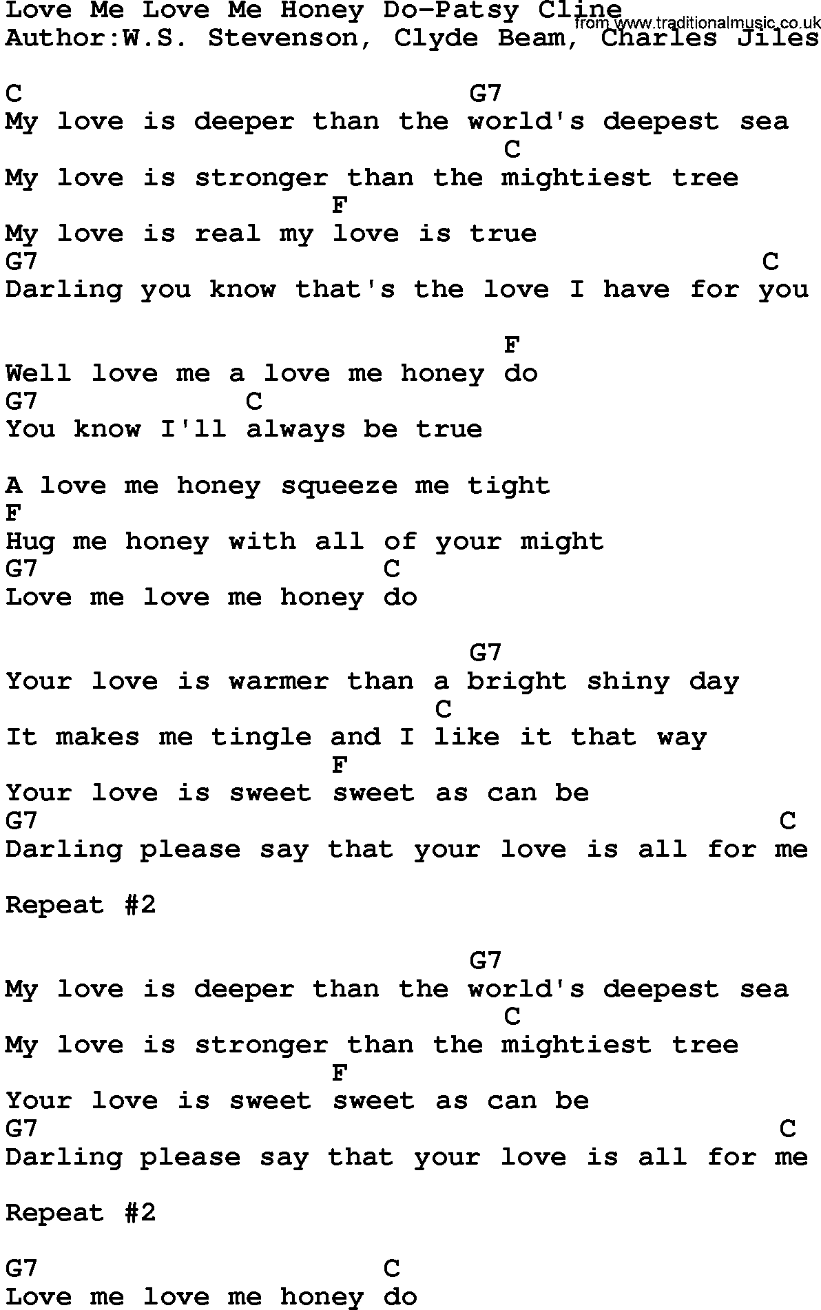 Country music song: Love Me Love Me Honey Do-Patsy Cline lyrics and chords