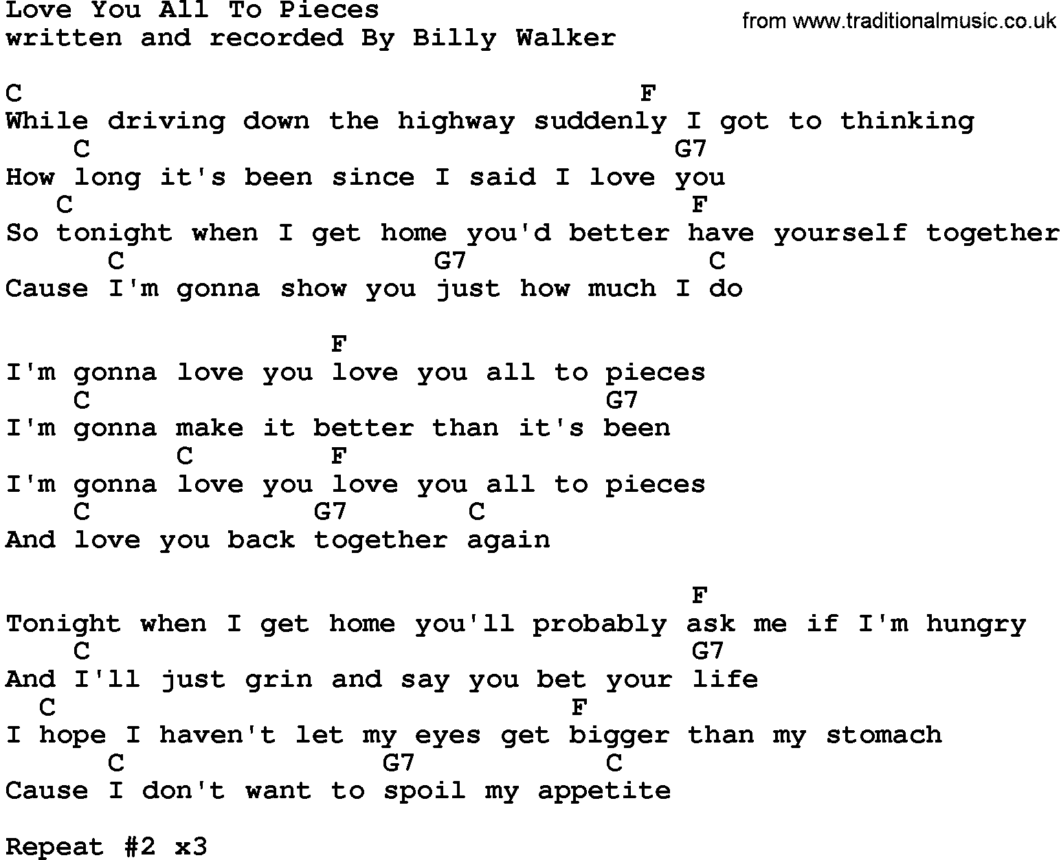 Country music song: Love You All To Pieces lyrics and chords