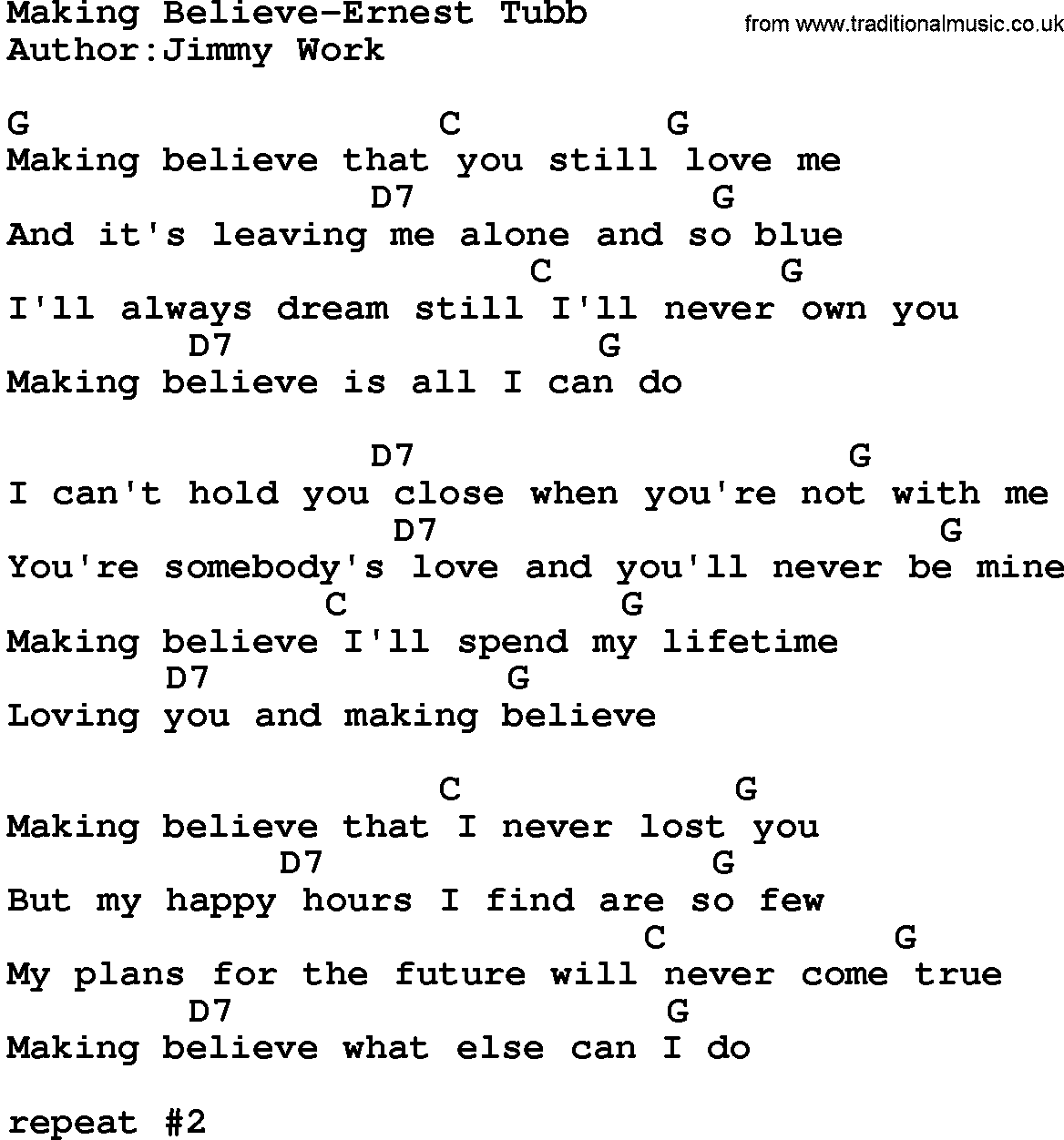 Country music song: Making Believe-Ernest Tubb lyrics and chords