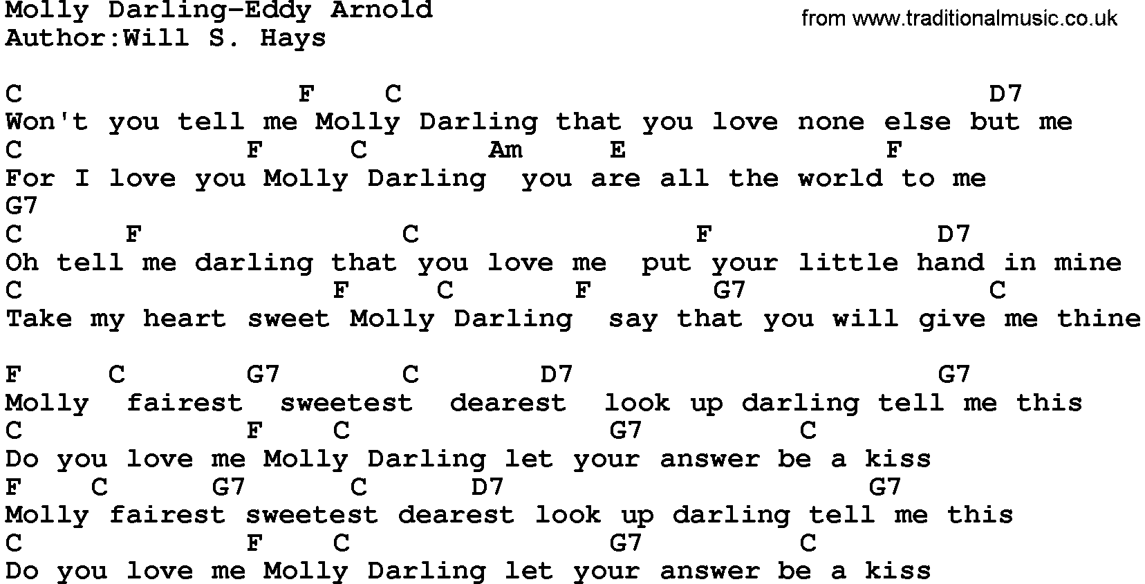Country music song: Molly Darling-Eddy Arnold lyrics and chords