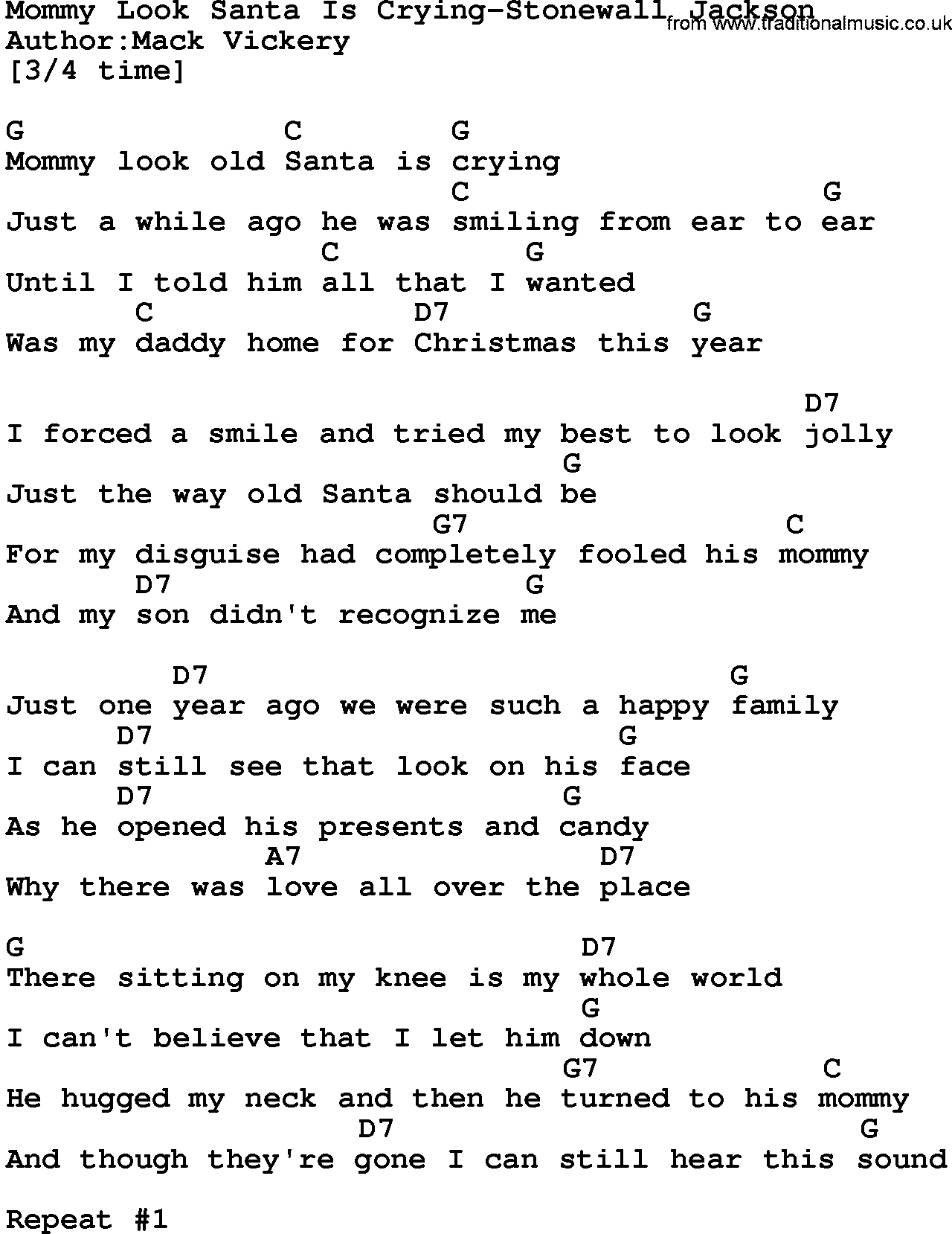 Country music song: Mommy Look Santa Is Crying-Stonewall Jackson lyrics and chords