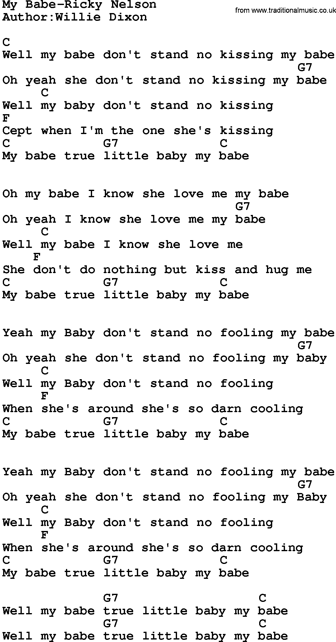Country music song: My Babe-Ricky Nelson lyrics and chords