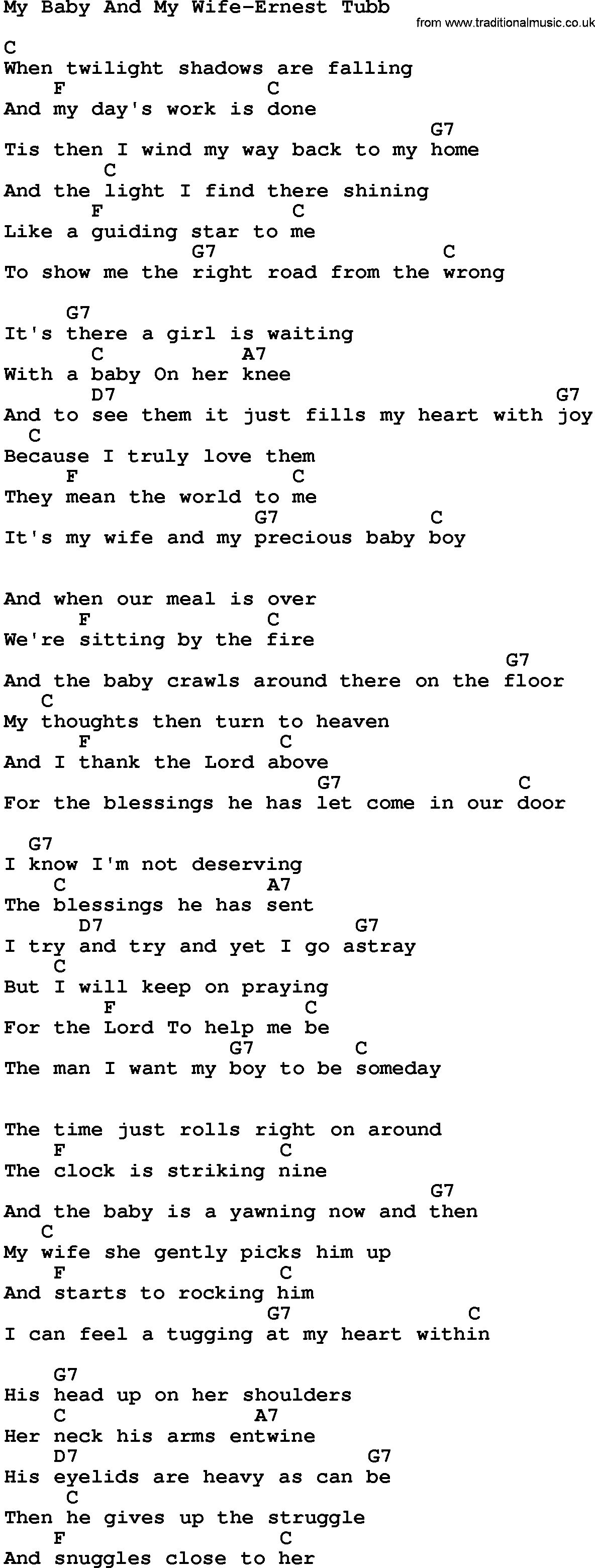 Country music song: My Baby And My Wife-Ernest Tubb lyrics and chords