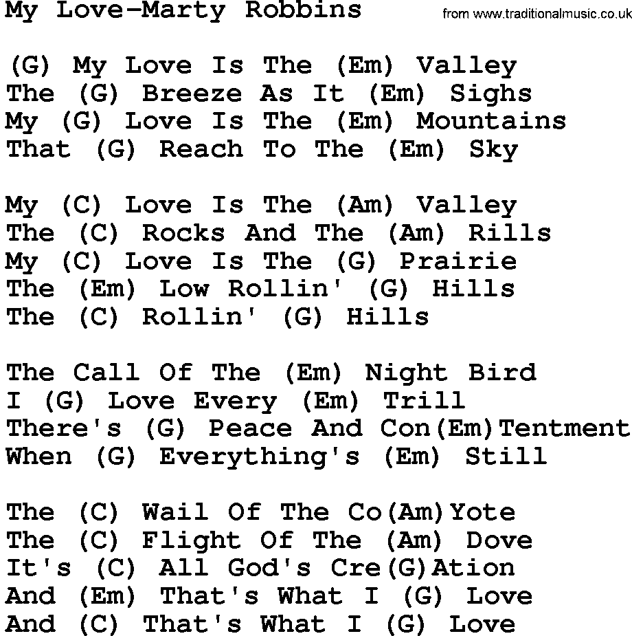 Country music song: My Love-Marty Robbins lyrics and chords