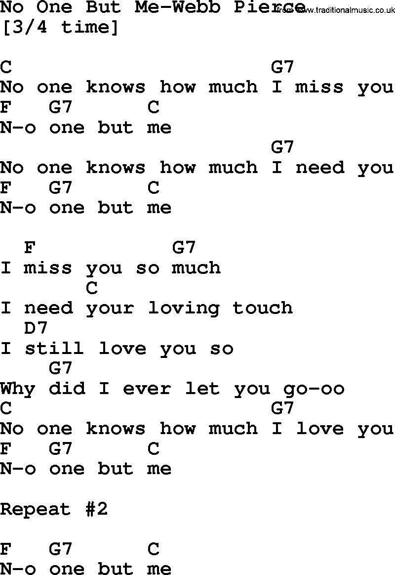 Country music song: No One But Me-Webb Pierce lyrics and chords