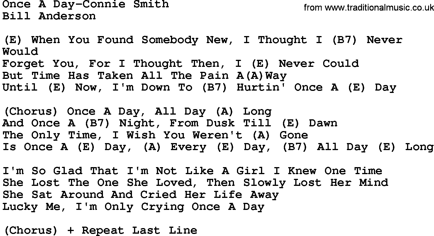 Country music song: Once A Day-Connie Smith lyrics and chords