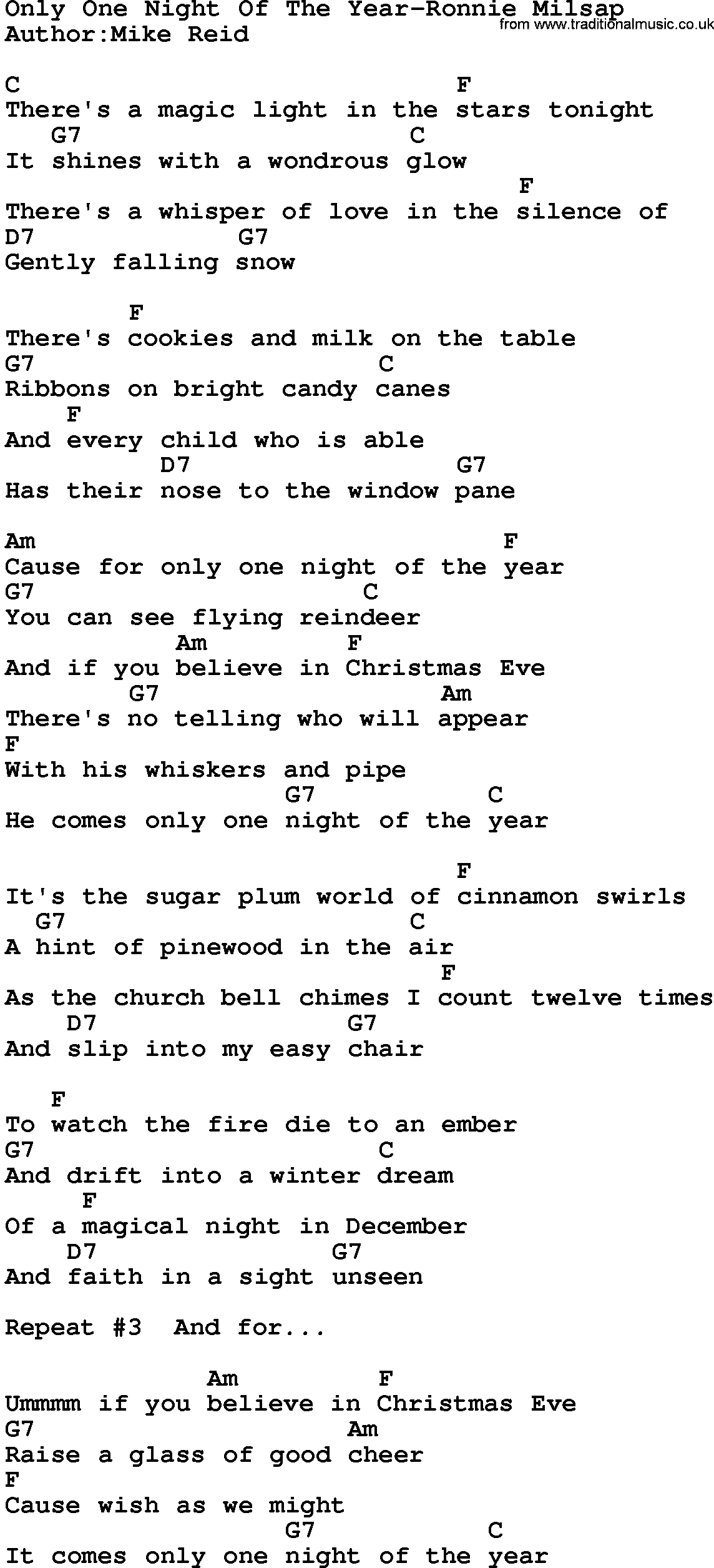 Country music song: Only One Night Of The Year-Ronnie Milsap lyrics and chords
