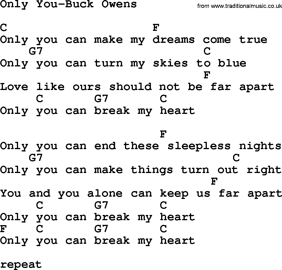 Country music song: Only You-Buck Owens lyrics and chords