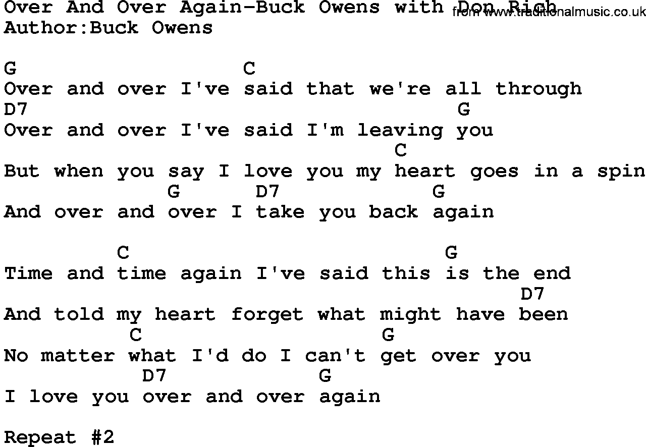 Country music song: Over And Over Again-Buck Owens With Don Rich lyrics and chords