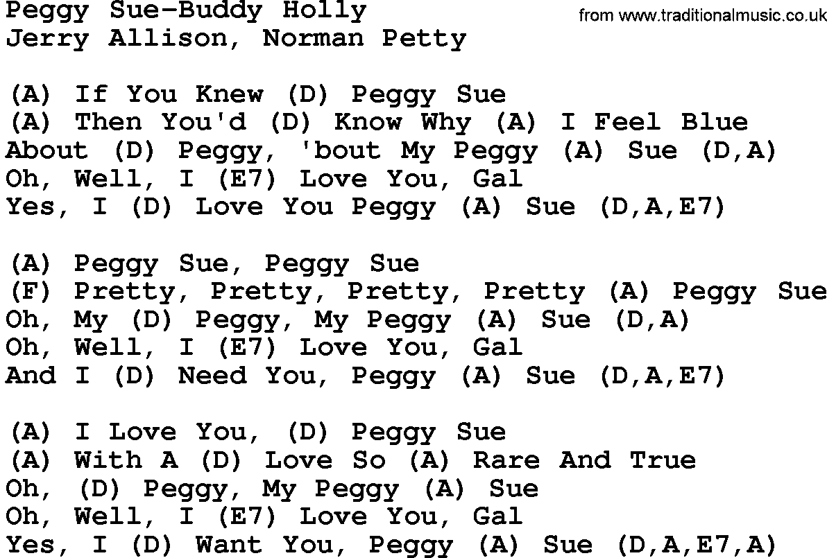 Country music song: Peggy Sue-Buddy Holly lyrics and chords