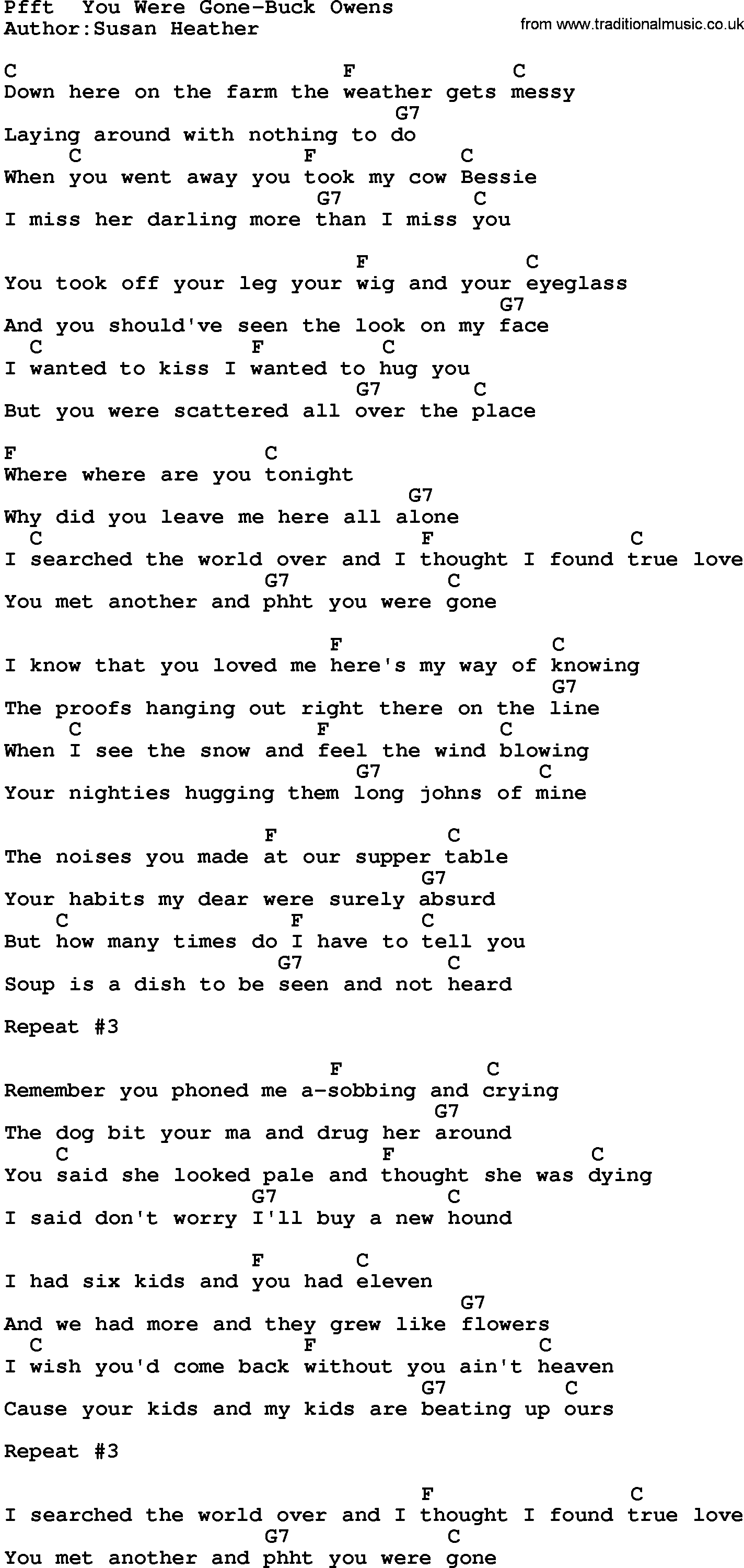Country music song: Pfft You Were Gone-Buck Owens lyrics and chords