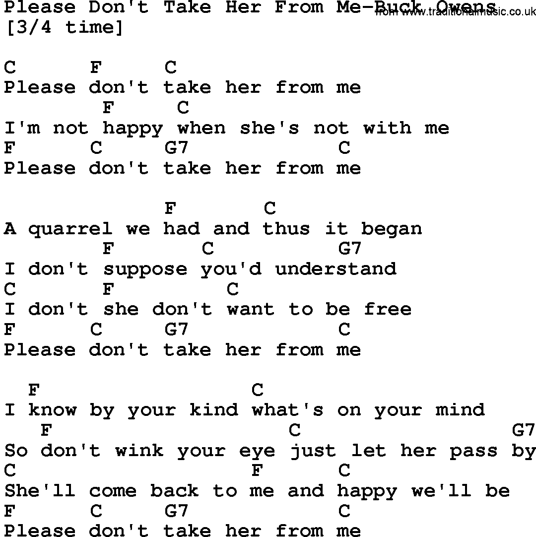 Country music song: Please Don't Take Her From Me-Buck Owens lyrics and chords