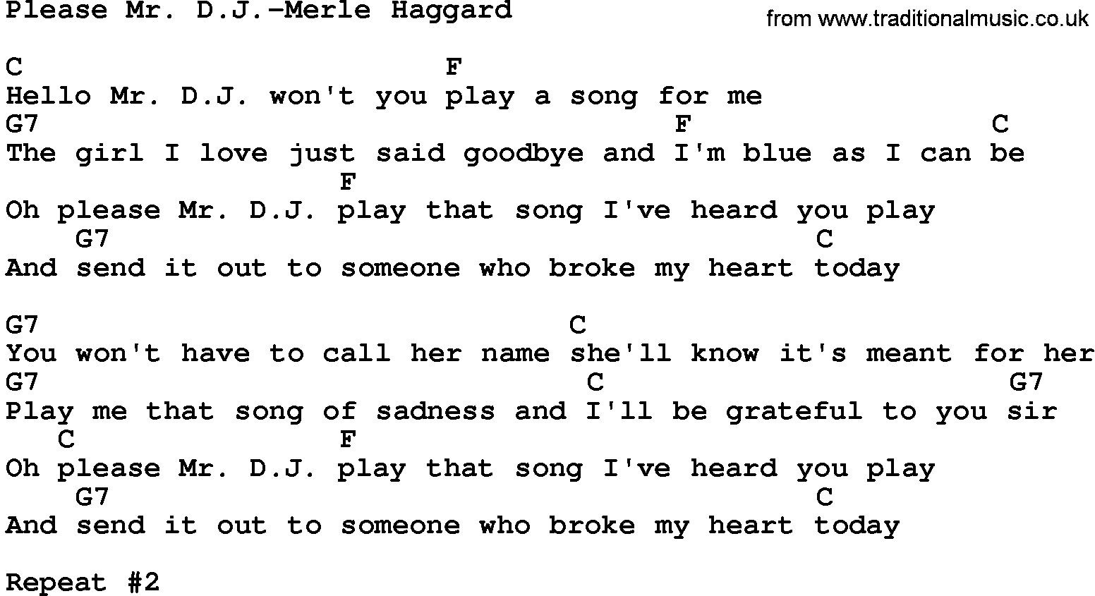 Country music song: Please Mr Dj-Merle Haggard lyrics and chords