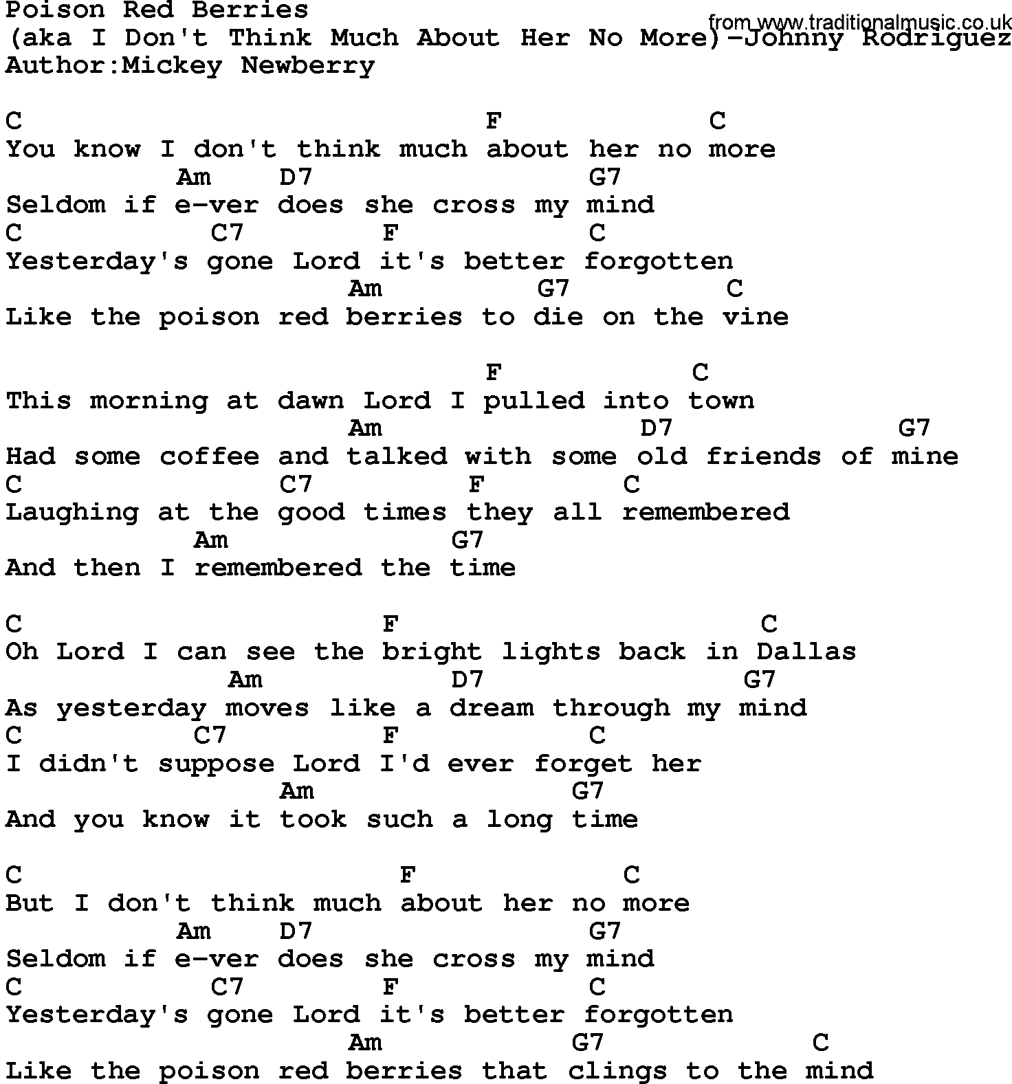Country music song: Poison Red Berries lyrics and chords