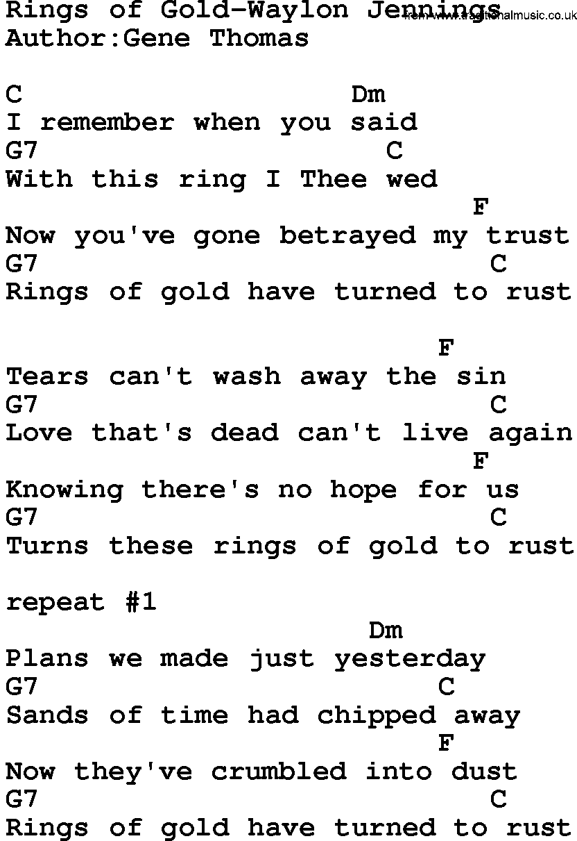 Country music song: Rings Of Gold-Waylon Jennings lyrics and chords