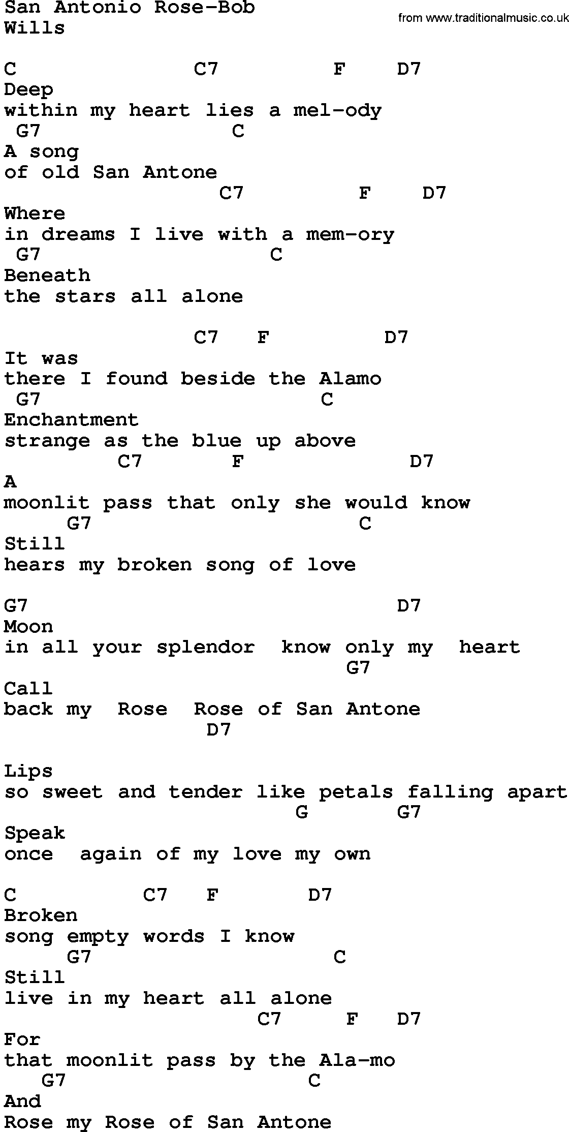 Country music song: San Antonio Rose-Bob lyrics and chords
