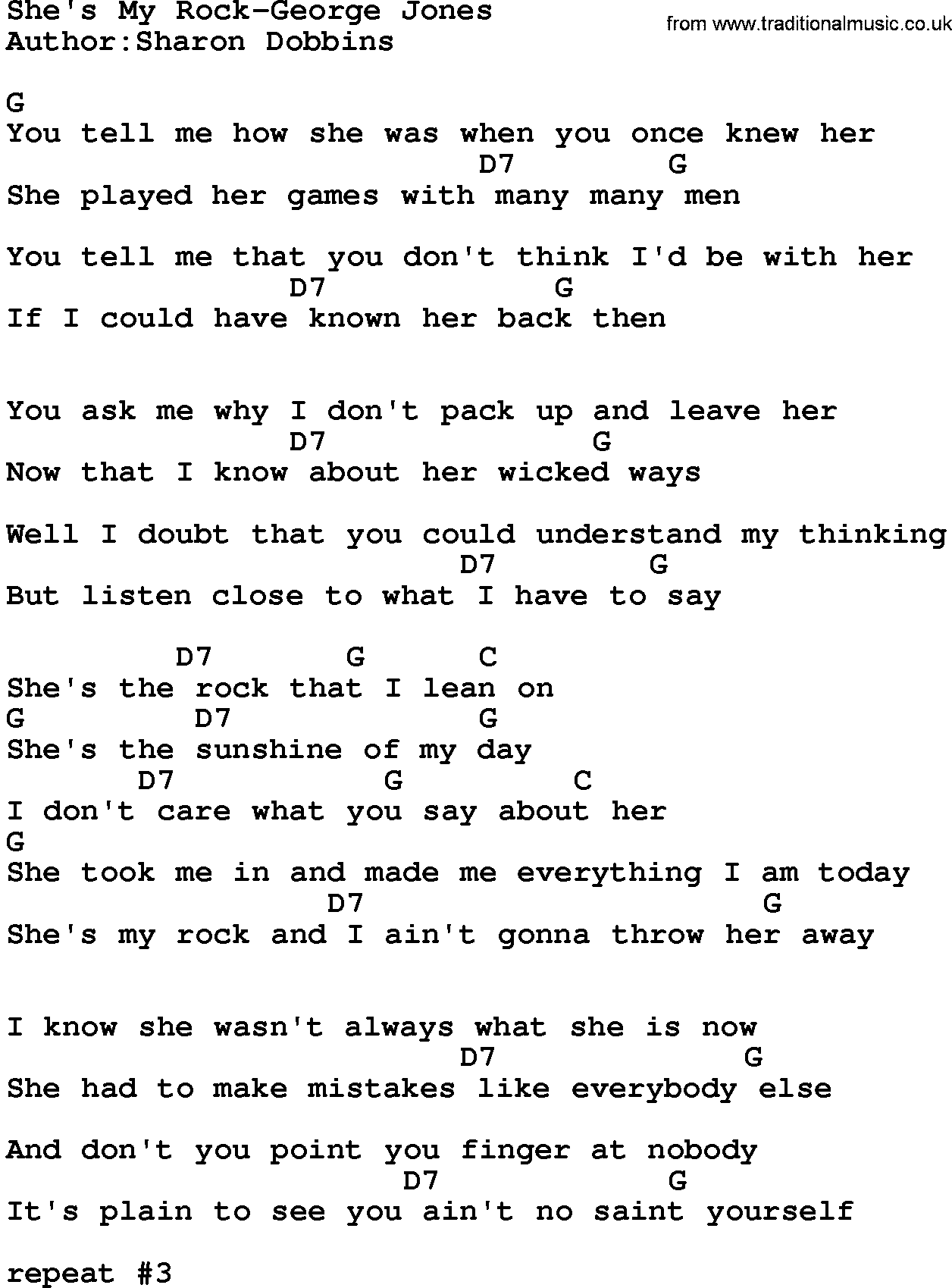 Country music song: She's My Rock-George Jones lyrics and chords