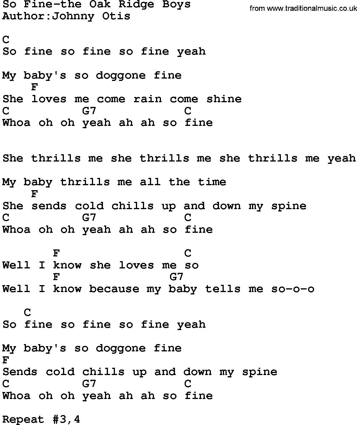 Country music song: So Fine-The Oak Ridge Boys lyrics and chords