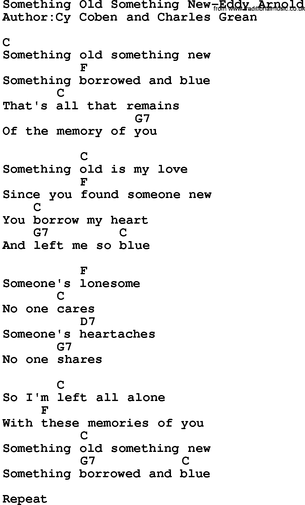Country music song: Something Old Something New-Eddy Arnold lyrics and chords