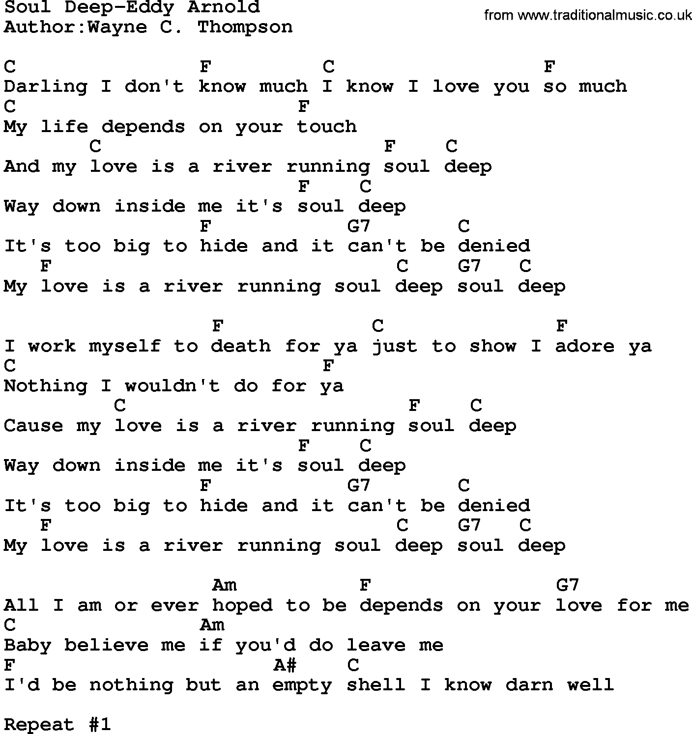 Country music song: Soul Deep-Eddy Arnold lyrics and chords