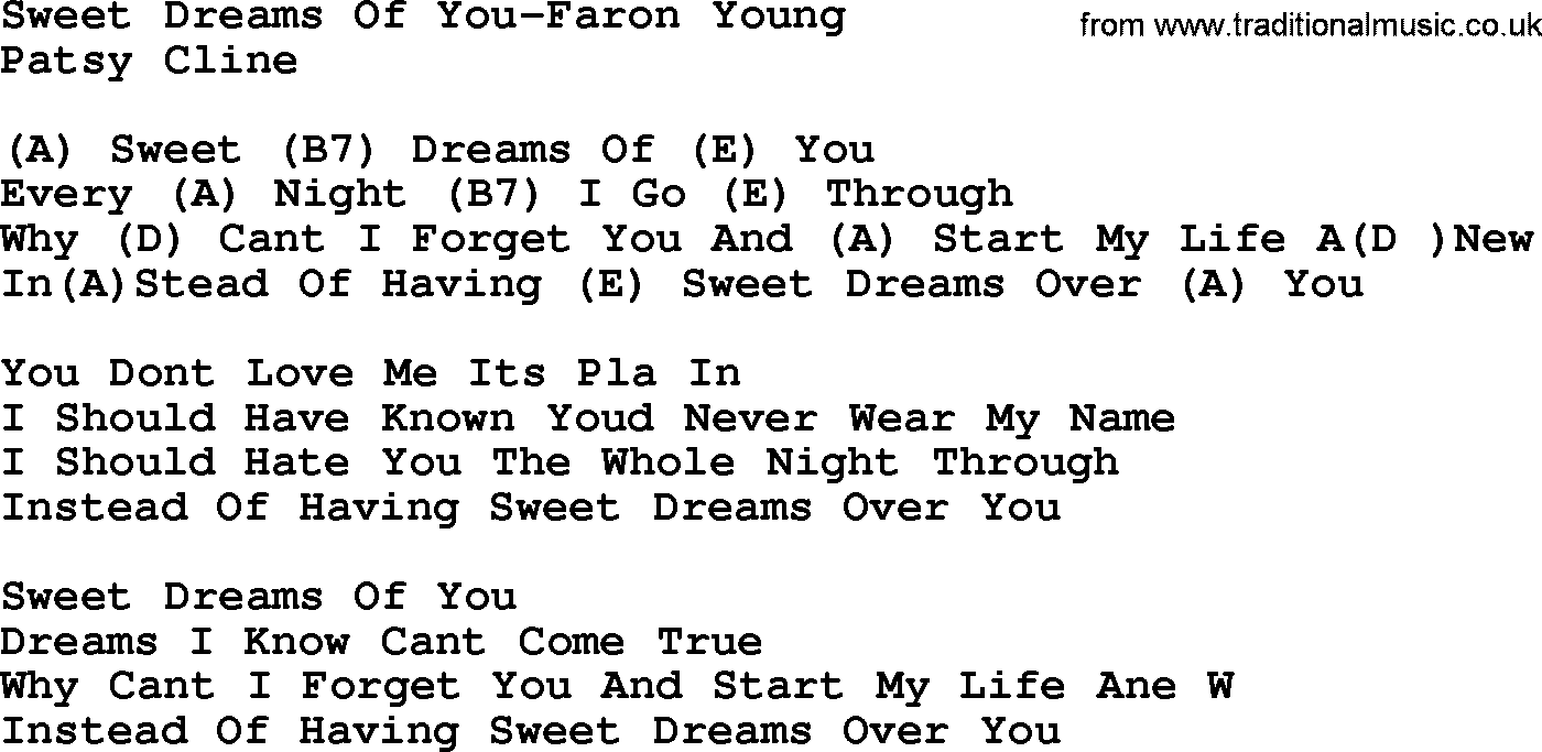 Country music song: Sweet Dreams Of You-Faron Young lyrics and chords