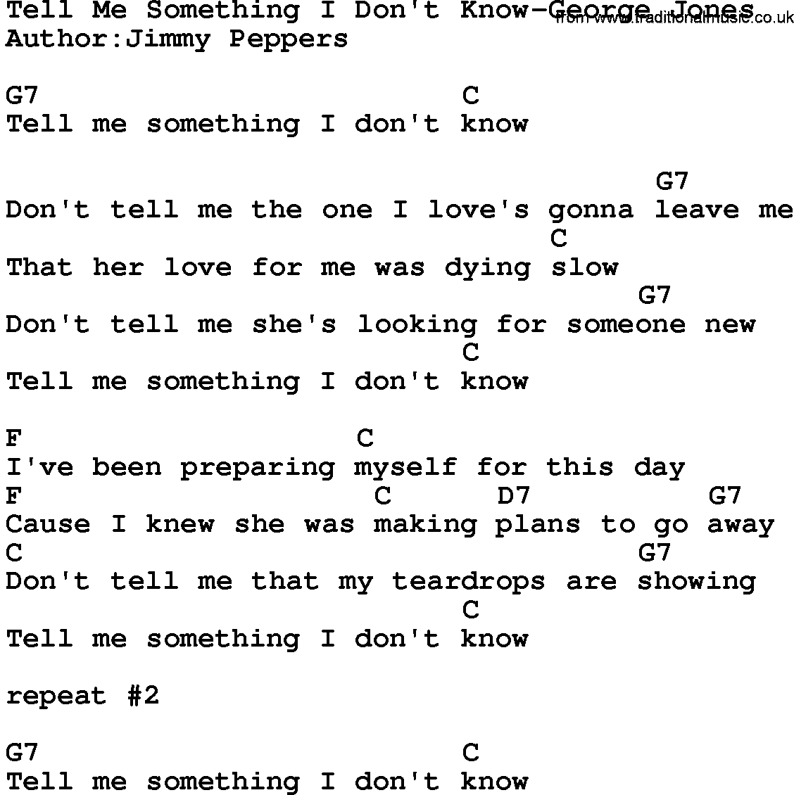 Country Music:Tell Me Something I Don't Know-George Jones Lyrics and Chords Tell Me What I Don't Know Lyrics