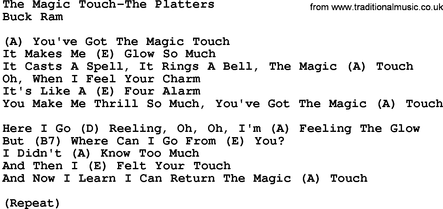 Country music song: The Magic Touch-The Platters lyrics and chords