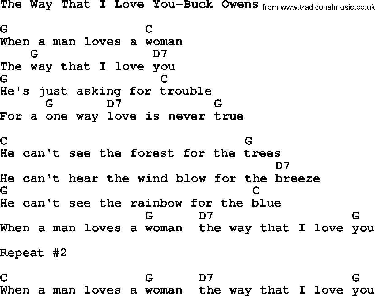 Country music song: The Way That I Love You-Buck Owens lyrics and chords