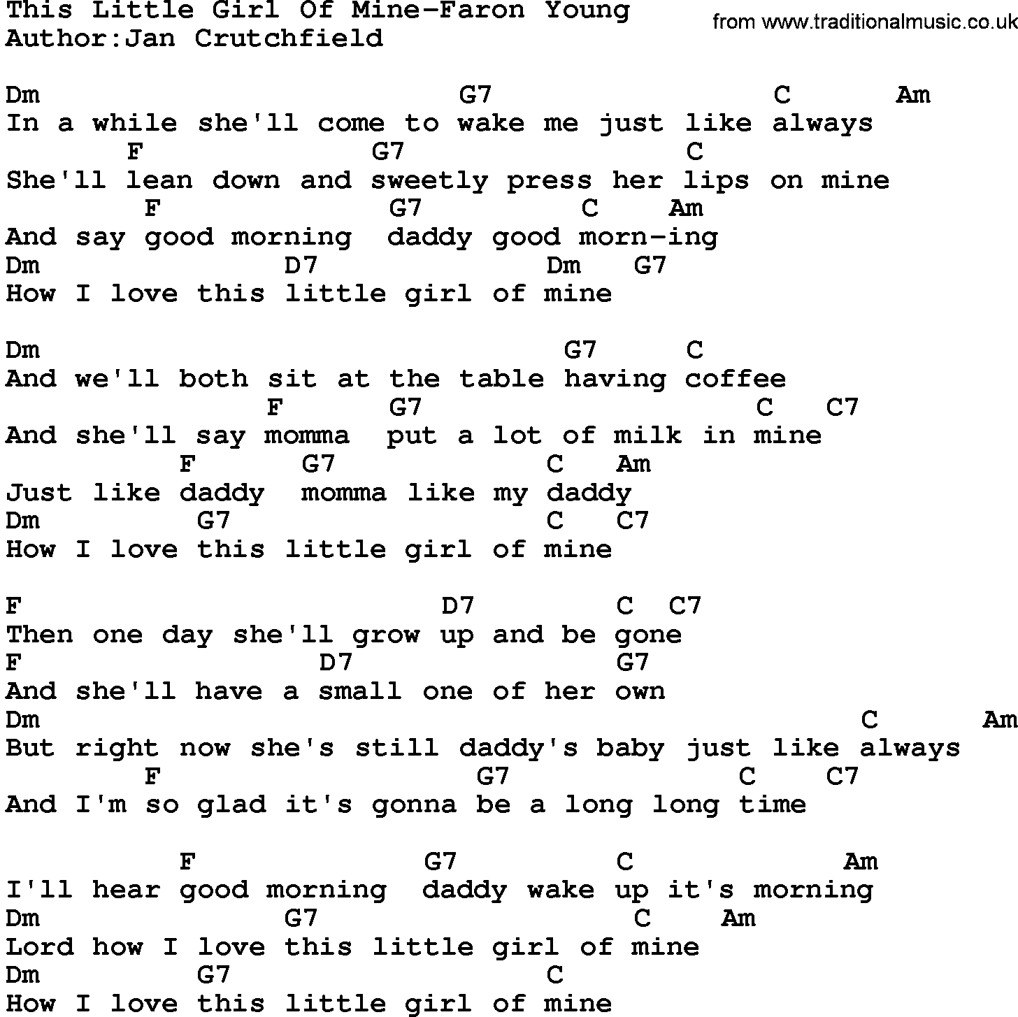 Country music song: This Little Girl Of Mine-Faron Young lyrics and chords