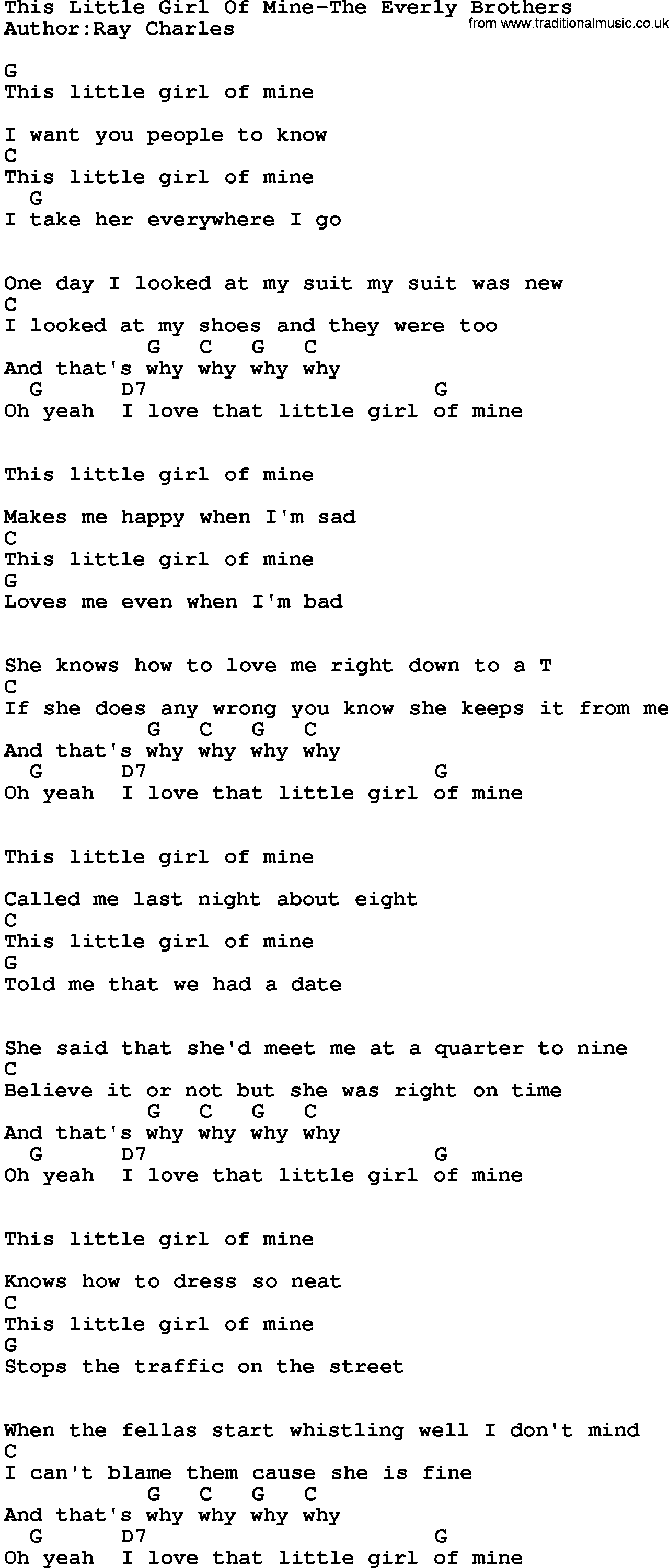 Country music song: This Little Girl Of Mine-The Everly Brothers lyrics and chords