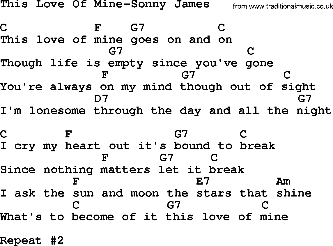 Country music song: This Love Of Mine-Sonny James lyrics and chords