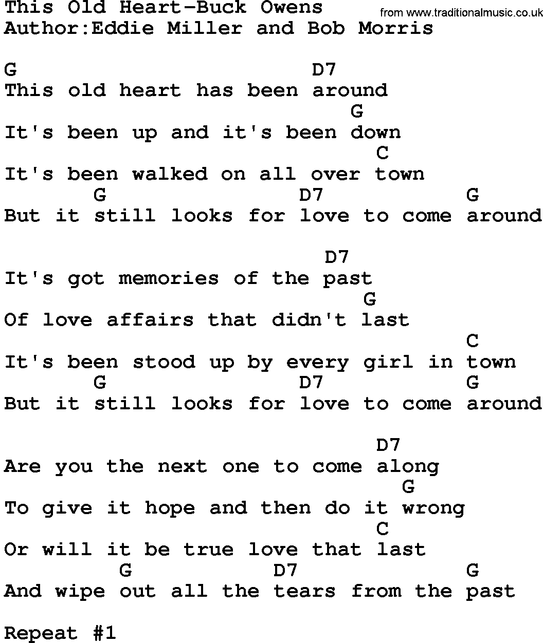 Country music song: This Old Heart-Buck Owens lyrics and chords