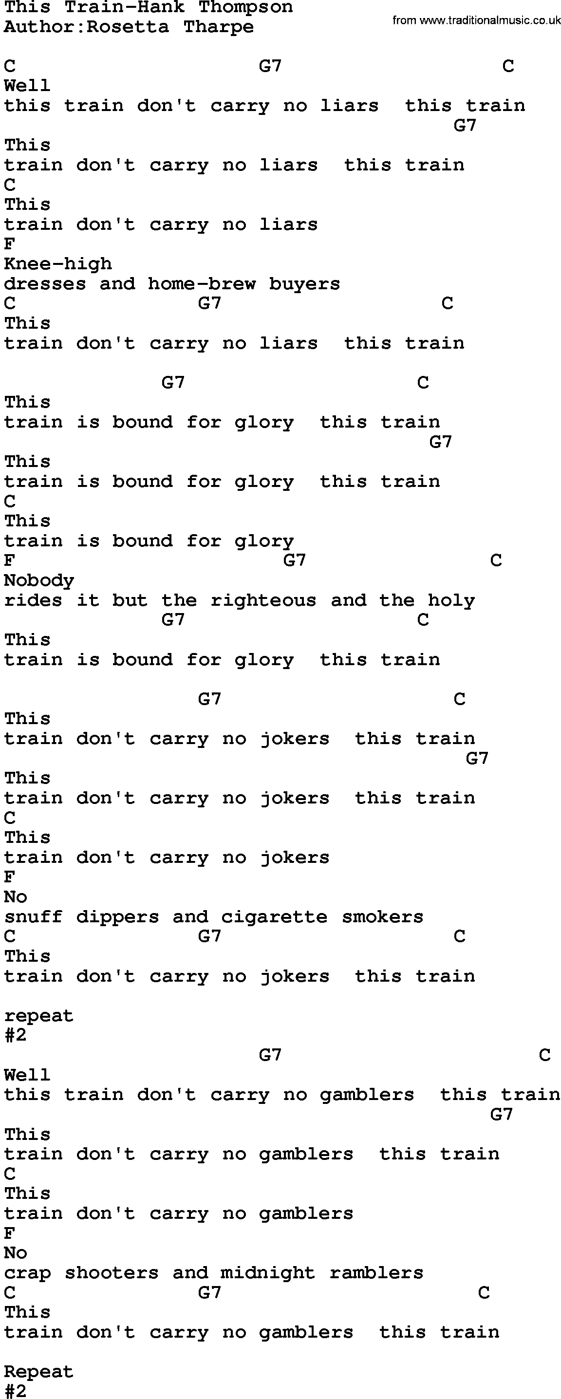 Country music song: This Train-Hank Thompson lyrics and chords