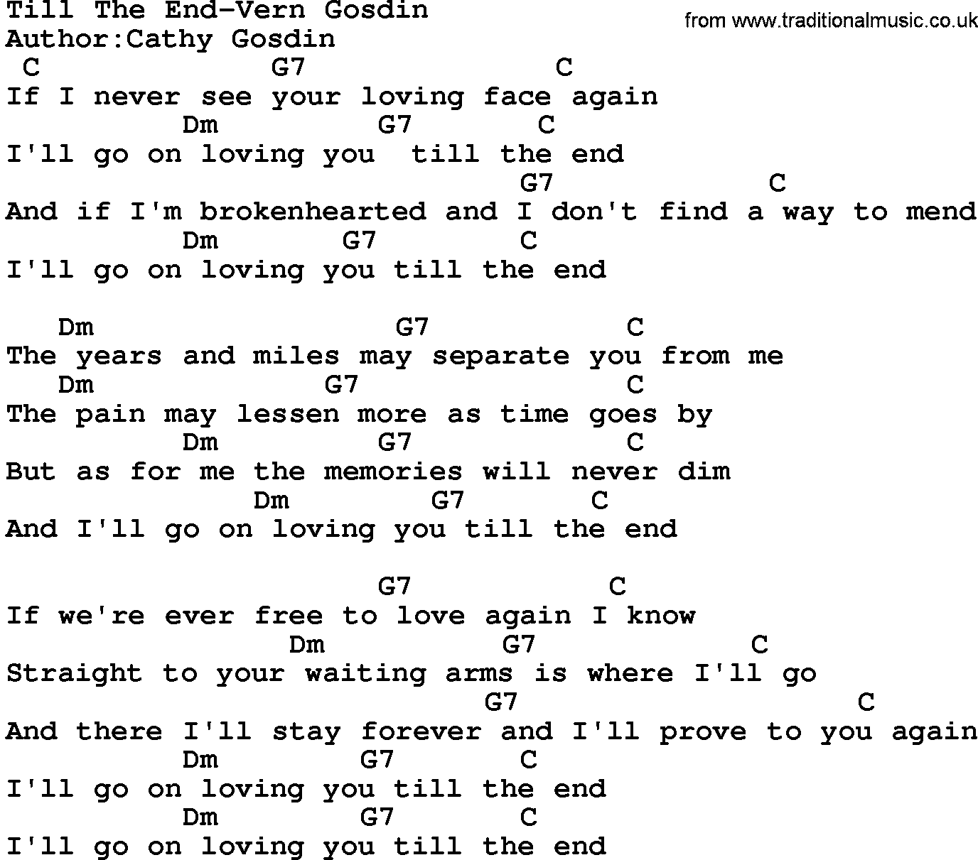 Country music song: Till The End-Vern Gosdin lyrics and chords