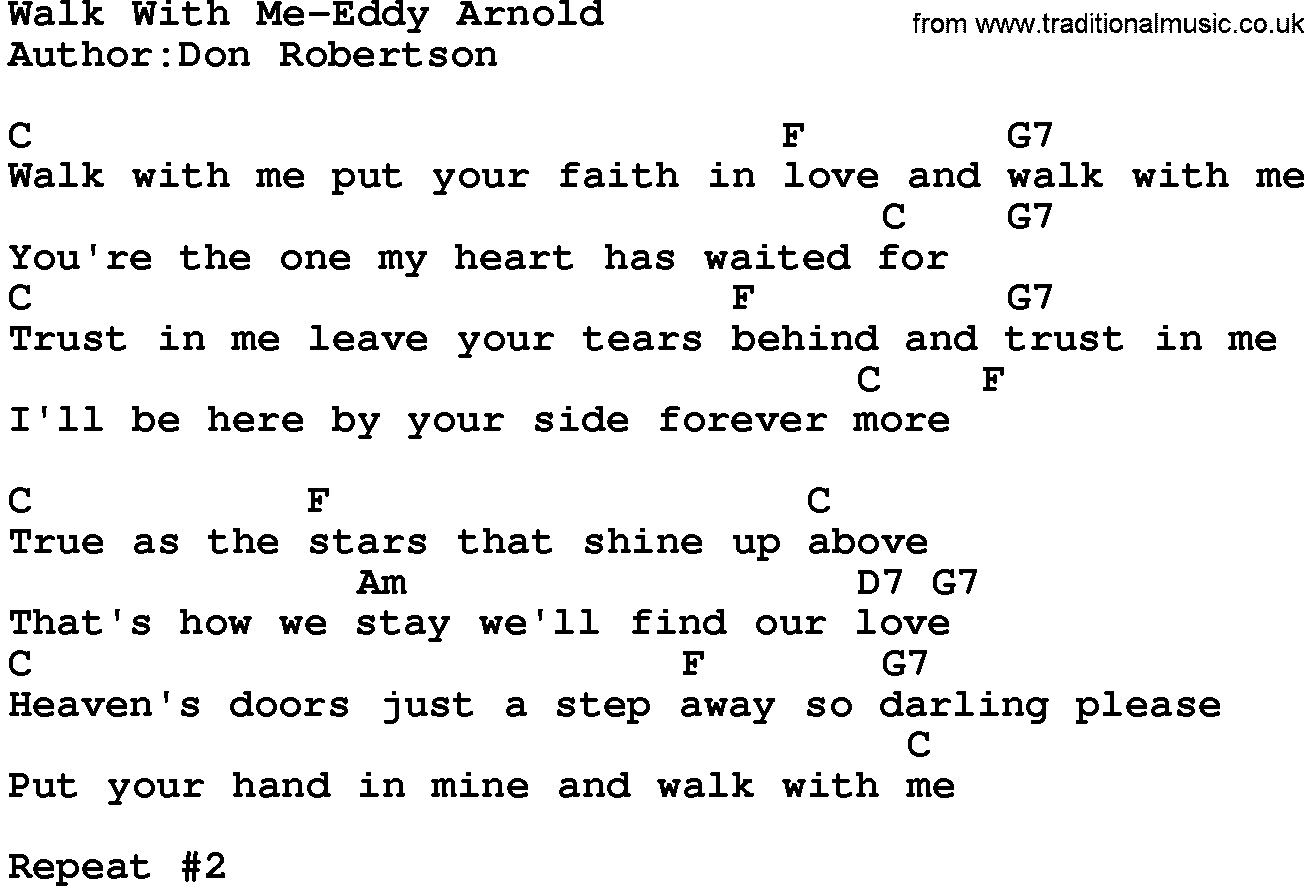 Country music song: Walk With Me-Eddy Arnold lyrics and chords