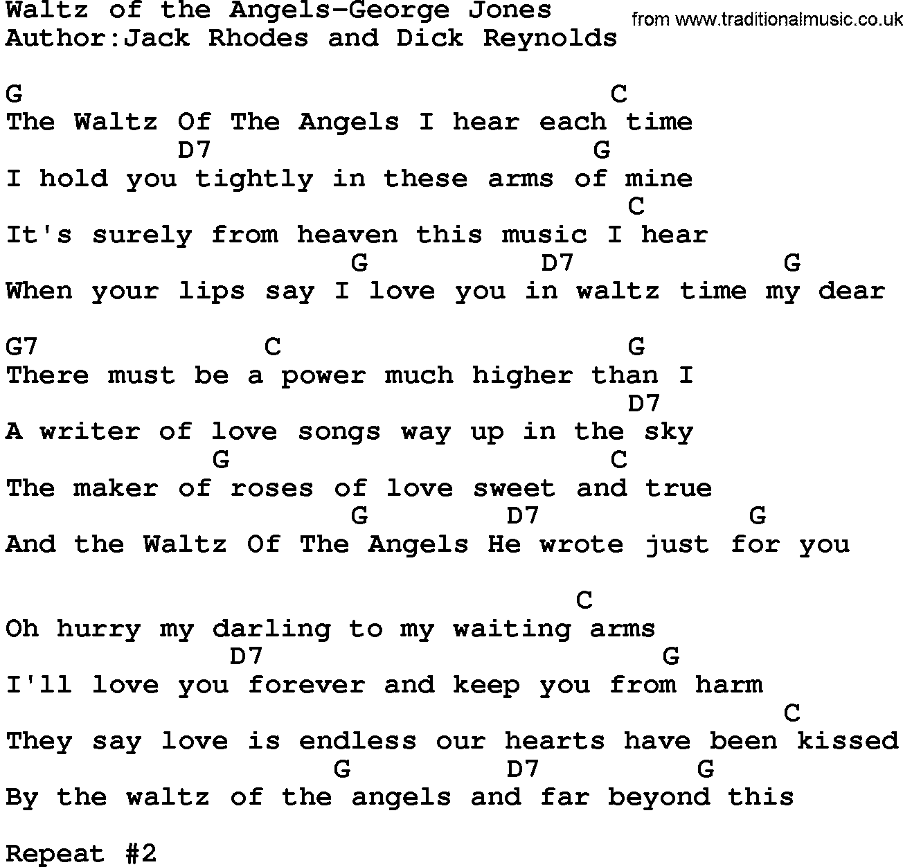 Country music song: Waltz Of The Angels-George Jones  lyrics and chords