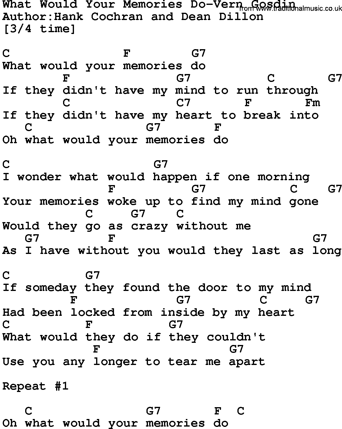 Country music song: What Would Your Memories Do-Vern Gosdin lyrics and chords