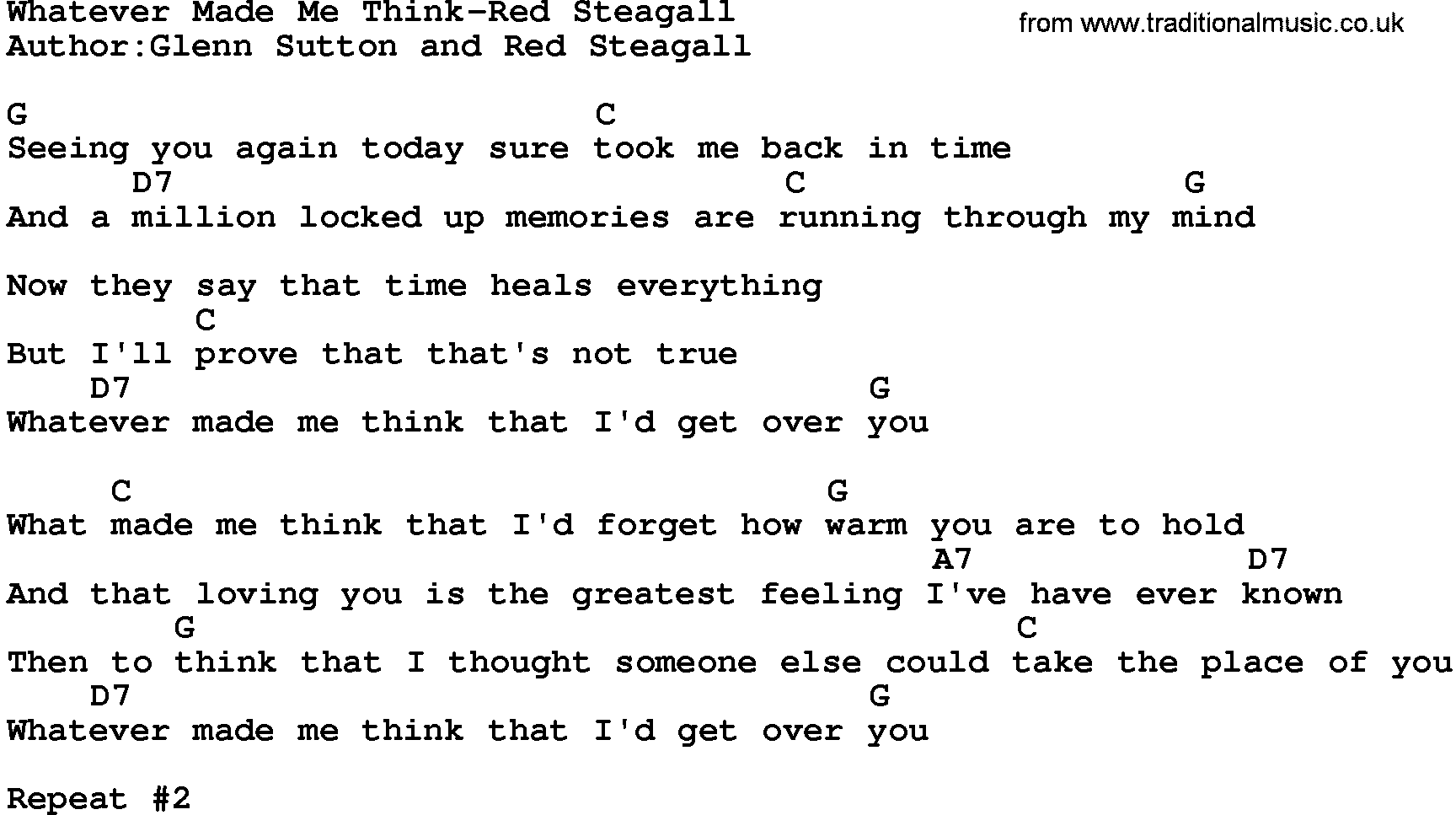 Country music song: Whatever Made Me Think-Red Steagall lyrics and chords