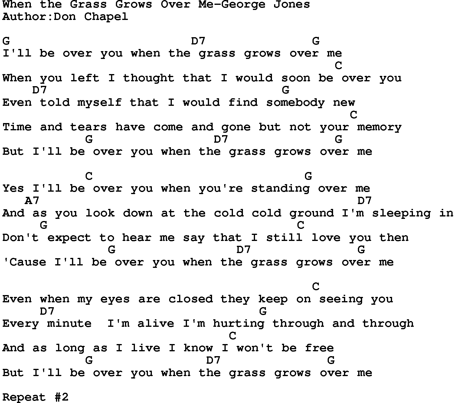 Country music song: When The Grass Grows Over Me-George Jones lyrics and chords