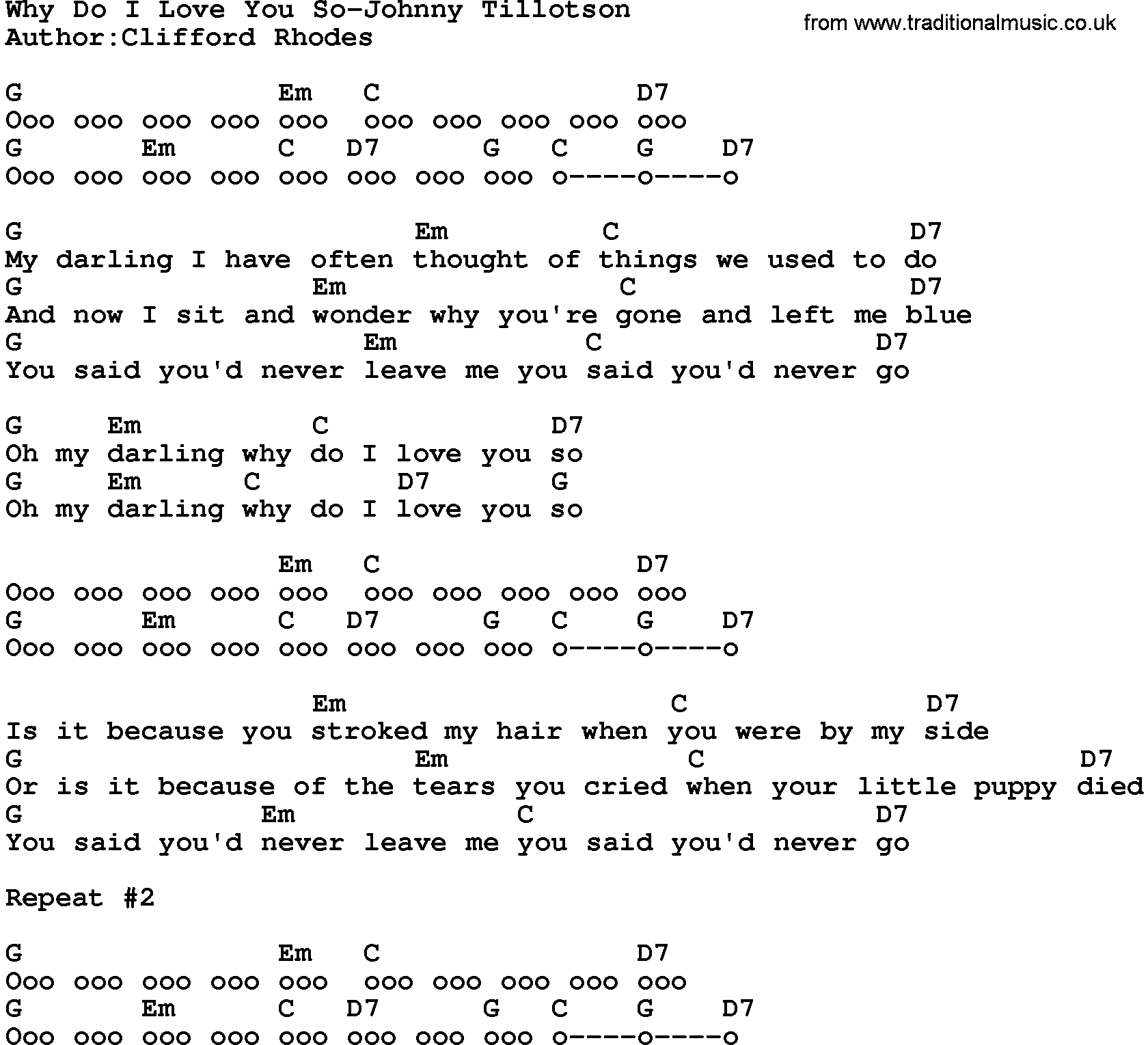 Country music song: Why Do I Love You So-Johnny Tillotson lyrics and chords