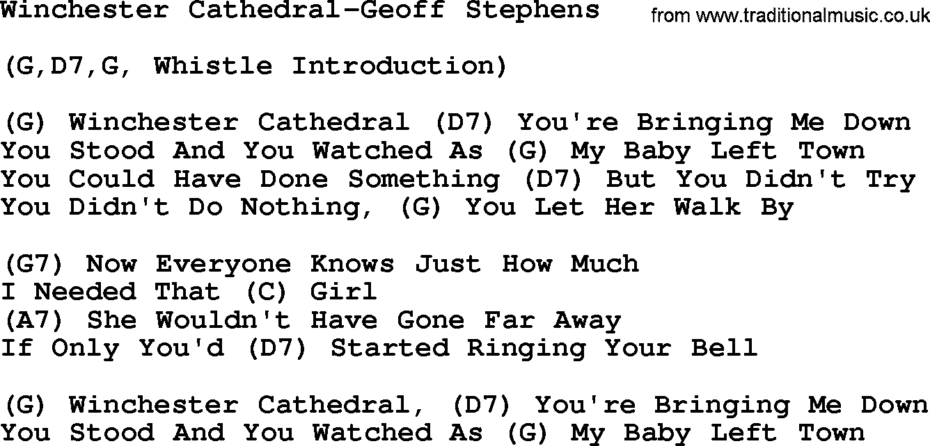 Country music song: Winchester Cathedral-Geoff Stephens lyrics and chords