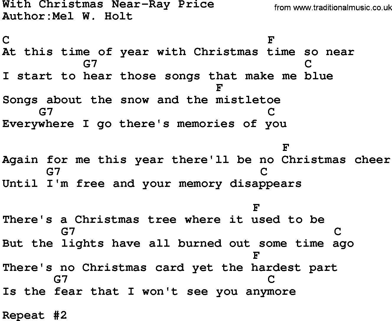 Country music song: With Christmas Near-Ray Price lyrics and chords