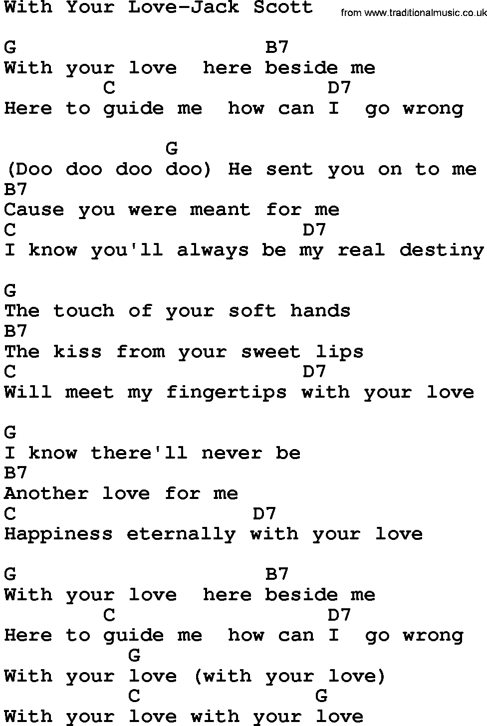 Country music song: With Your Love-Jack Scott lyrics and chords