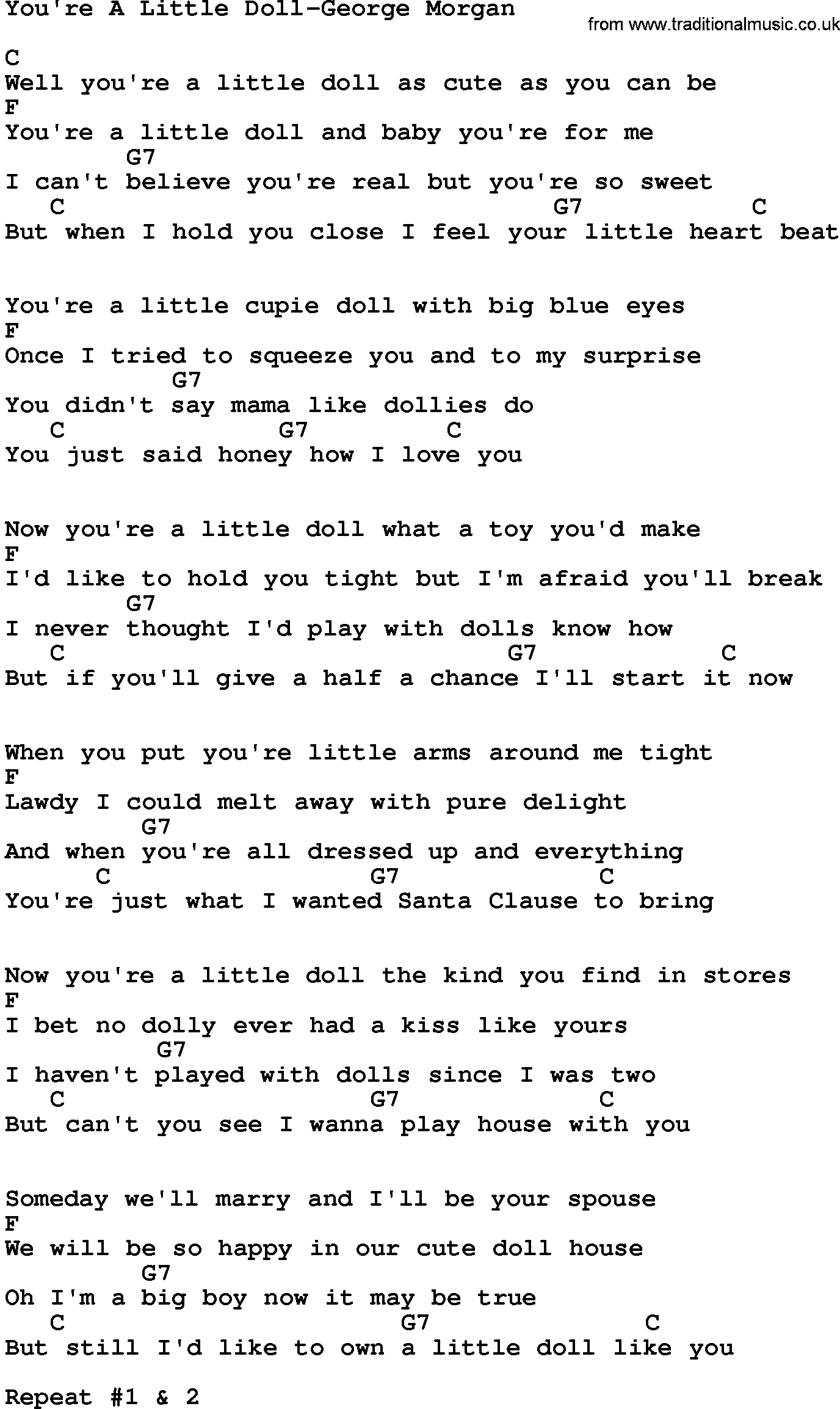 Country music song: You're A Little Doll-George Morgan lyrics and chords