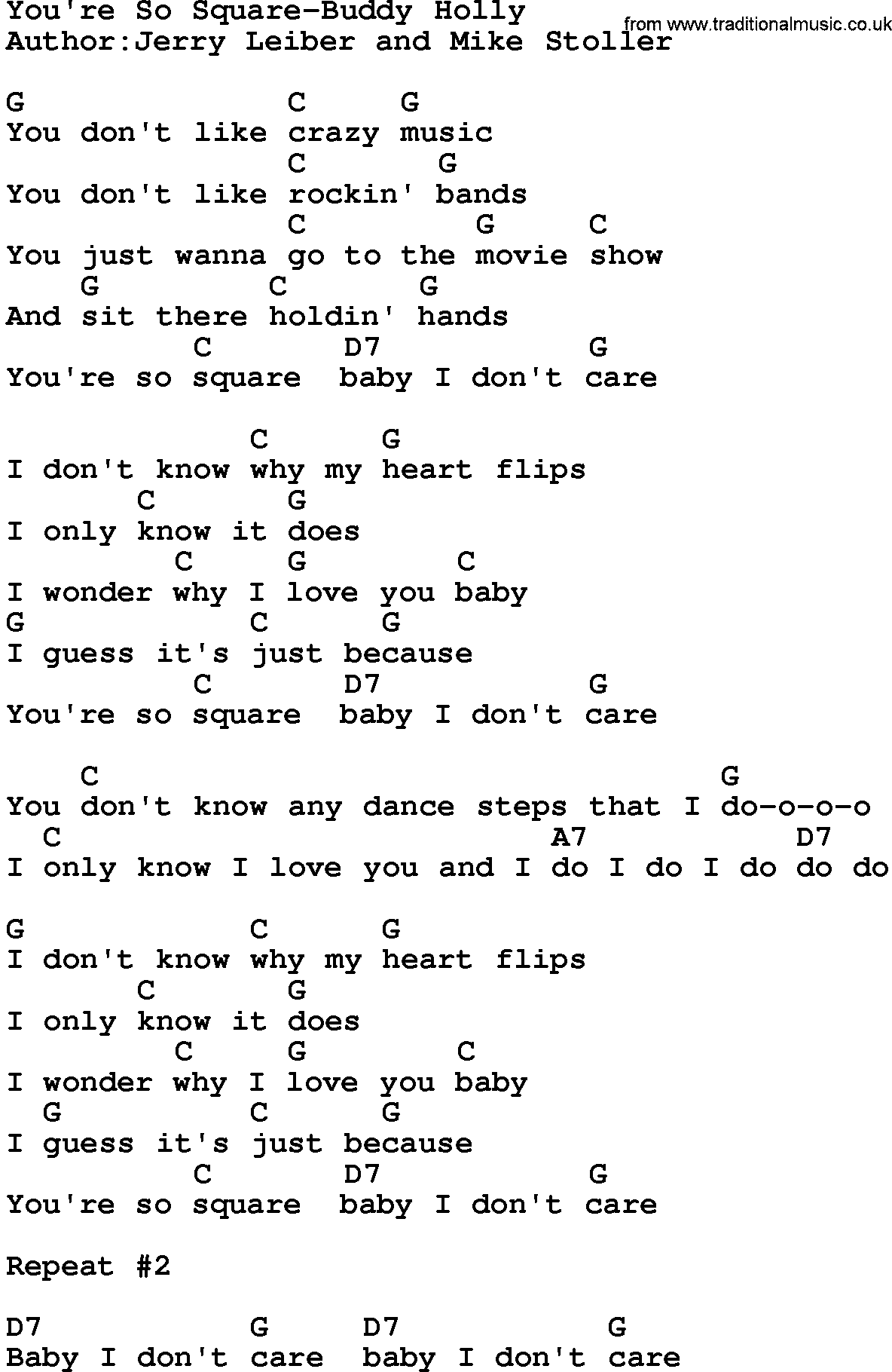 Country music song: You're So Square-Buddy Holly lyrics and chords