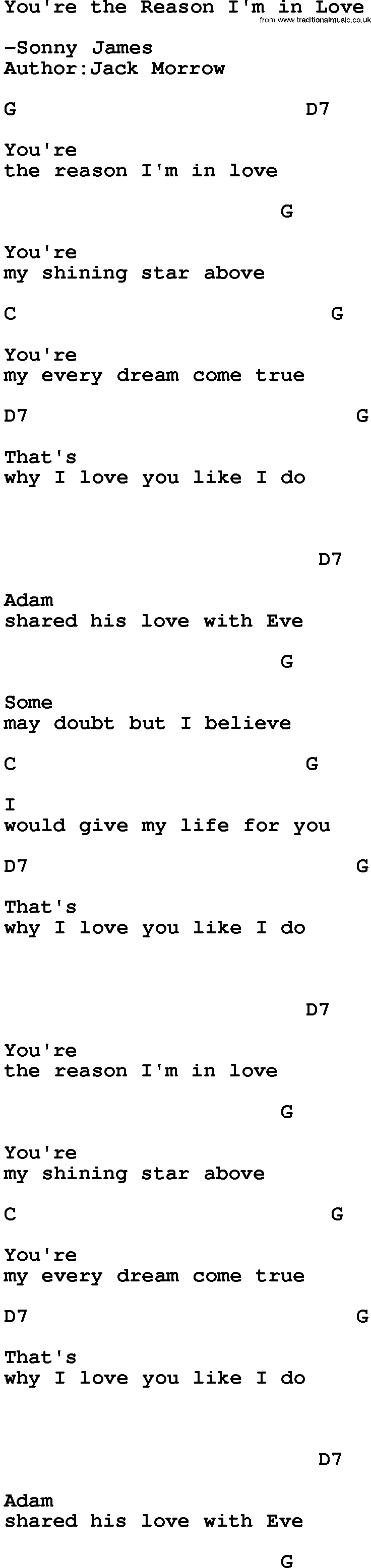 Country music song: You're The Reason I'm In Love lyrics and chords
