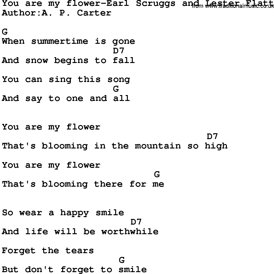 Country music song: You Are My Flower-Earl Scruggs And Lester Flatt lyrics and chords