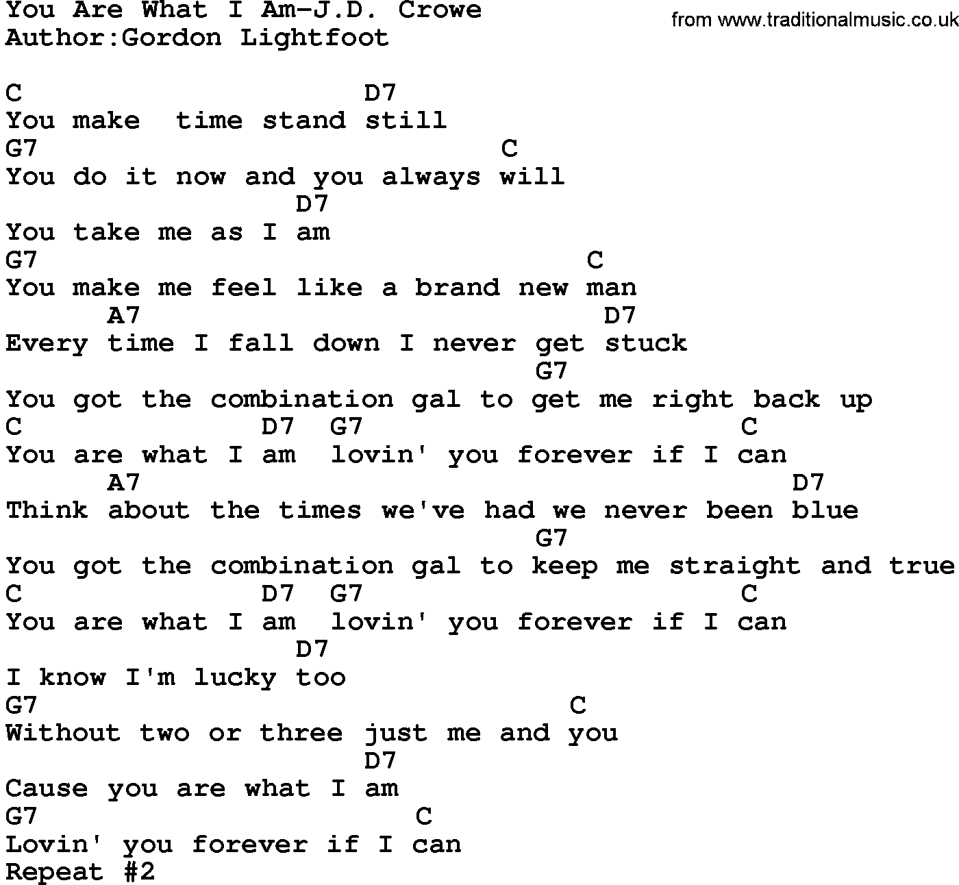 Country music song: You Are What I Am-Jd Crowe lyrics and chords
